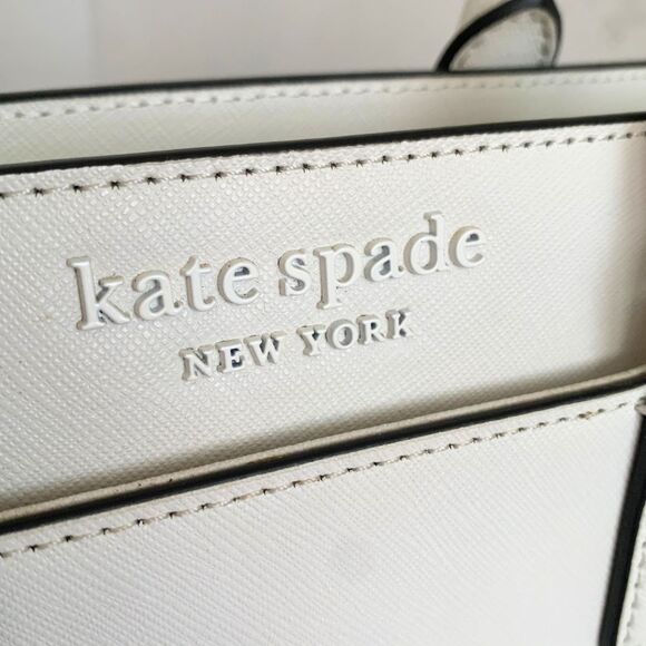 Kate Spade White Logo Leather Satchel / Crossbody Medium Silver-tone Hardware - Picture 2 of 11